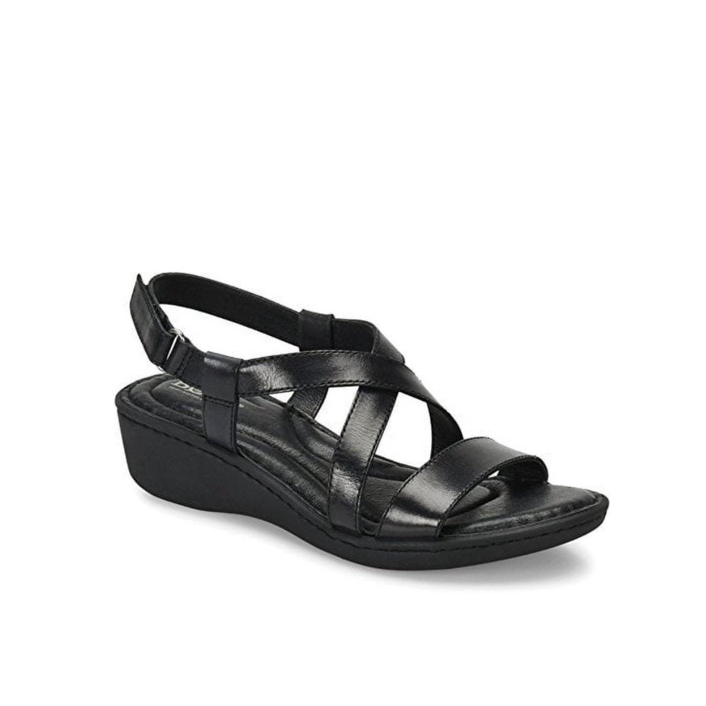 Born Strappy Low Wedge Sandals 11 Black Leather Slingback Comfort Summer Walking